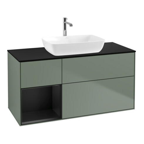 V&B Meuble sous-lavabo Éclairage mural Finion 120 cm, Pl b m, Reg bla m Lac, Oli. m Lac