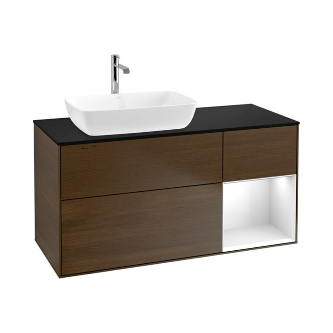 V&B Meuble sous-lavabo Éclairage mural Finion 120 cm, Pl b m, Reg glo wh. Lac, wal ven