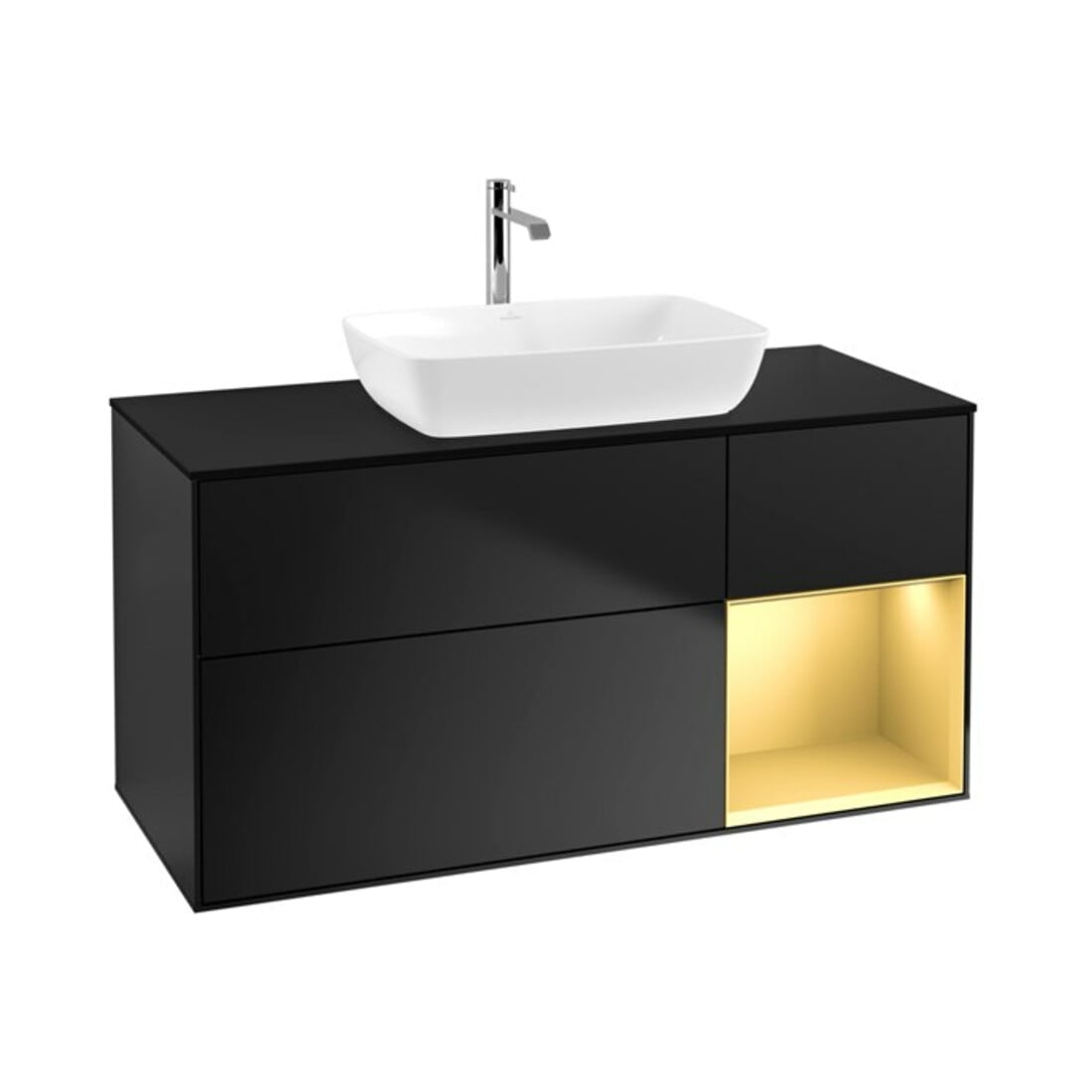 V&B Meuble sous lavabo Éclairage mural Finion 120 cm, Pl b m, Reg gol m Lac, bla m Lac
