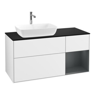 V&B Meuble sous lavabo Éclairage mural Finion 120 cm, Pl b m, Reg md m Lac, blanc brillant Lac