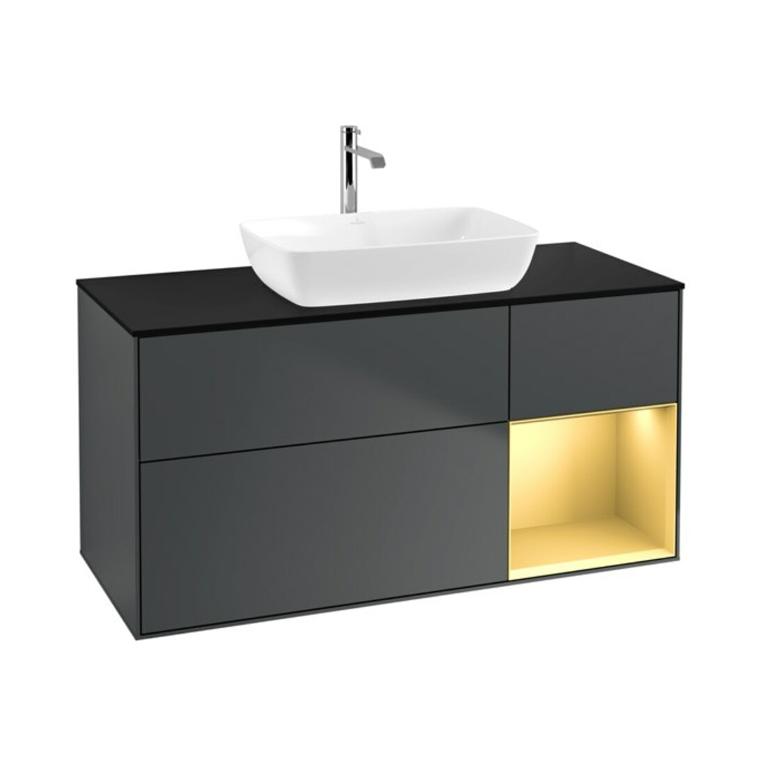 V&B Meuble sous-lavabo Éclairage mural Finion 120 cm, Pl b m, Rg g m Lac, md bl. m Lac