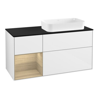 V&B Meuble sous lavabo Éclairage mural Finion 120 cm, Pl b m, Rg g Oa ven, blanc brillant Lac