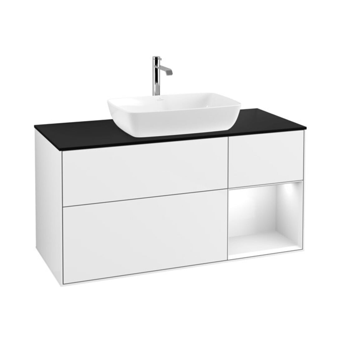 V&B Meuble sous lavabo Éclairage mural Finion 120 cm, Pl b m, Rg g wh. Lac, glo wh. Lac