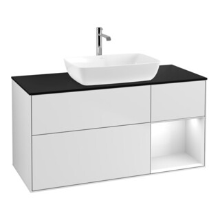 V&B Meuble sous lavabo Éclairage mural Finion 120 cm, Pl b m, Rg glo blc. Lac, blc m Lac