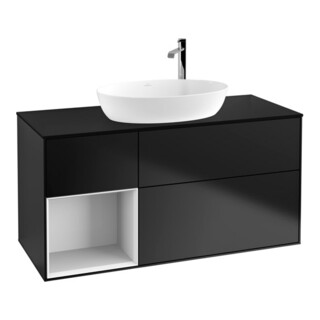 V&B Meuble sous lavabo Éclairage mural Finion 120 cm, Pl b m, Rg glo wh. Lac, bla m Lac