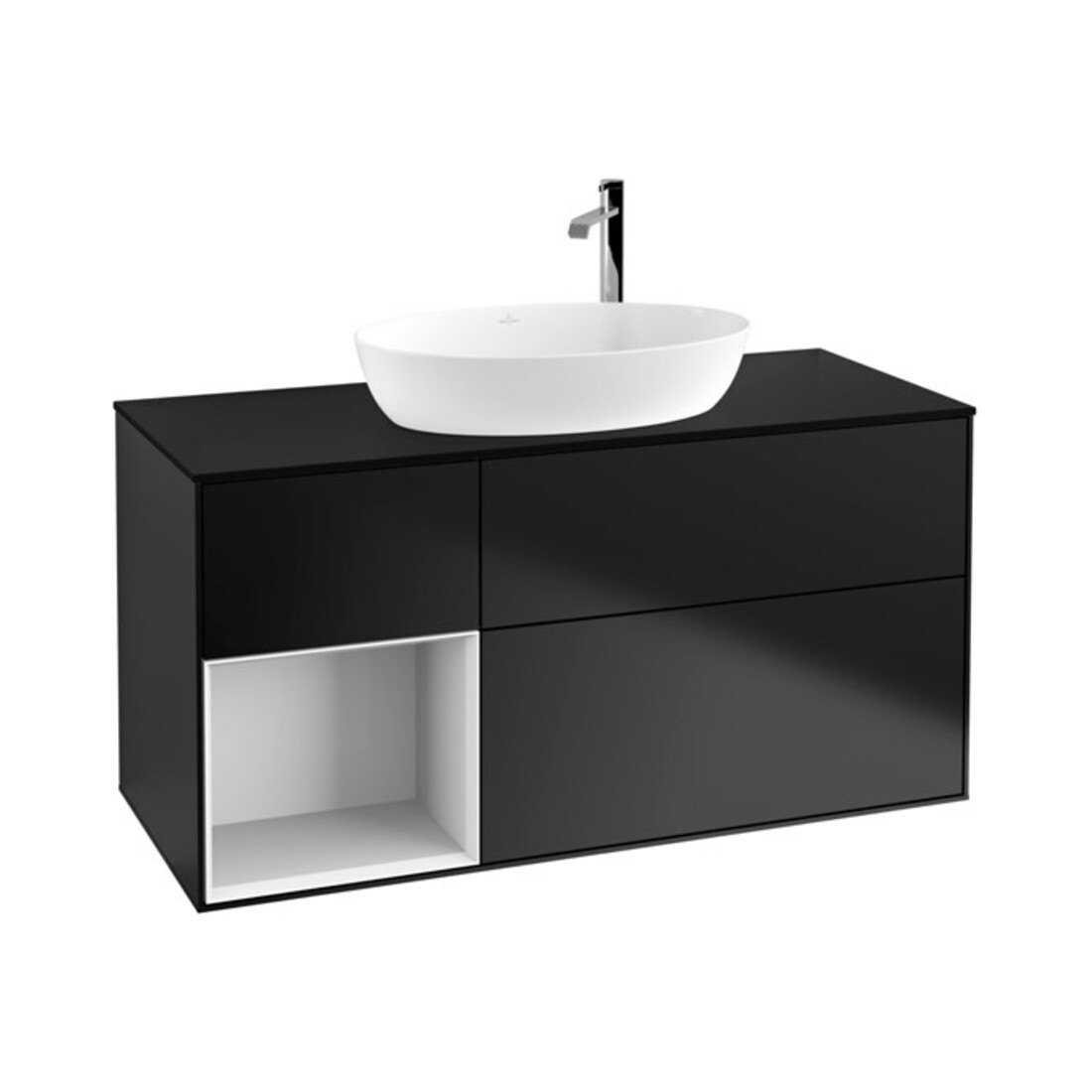 V&B Meuble sous lavabo Éclairage mural Finion 120 cm, Pl b m, Rg glo wh. Lac, bla m Lac