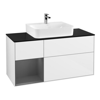 V&B Meuble sous lavabo Éclairage mural Finion 120 cm, Pl b m, Rg l A m, blanc brillant Lac