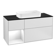 V&B Meuble sous-lavabo Éclairage mural Finion 120 cm, Pl b m, Rg l g blanc laqué, blanc m laqué