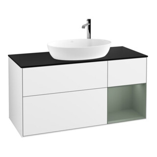 V&B Meuble sous-lavabo Éclairage mural Finion 120 cm, Pl b m, Rg Ol m Lac, blanc brillant Lac