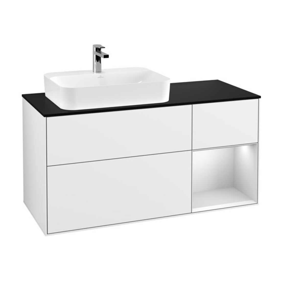 V&B Meuble sous lavabo Éclairage mural Finion 120 cm, Pl b m, Rg r w m Lac, glo wh. Lac