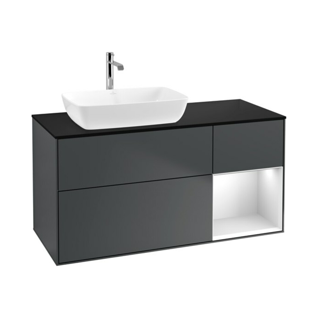V&B Meuble sous-lavabo Éclairage mural Finion 120 cm, Pl b m, Rg w m Lac, md bl. m Lac