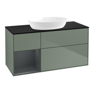 V&B Meuble sous-lavabo Éclairage mural Finion 120 cm, Pl blanc mat, Reg gris mat laqué, Oli gris laqué