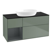 V&B Meuble sous-lavabo Éclairage mural Finion 120 cm, Pl blanc mat, Reg gris mat laqué, Oli gris laqué