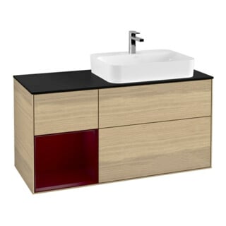 V&B Meuble sous-lavabo Éclairage mural Finion 120 cm, Pl bleu m, Étagère gauche Peo, Oa ven