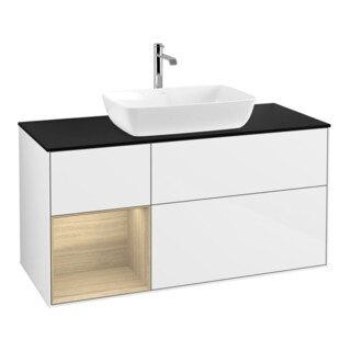V&B Meuble sous lavabo Éclairage mural Finion 120 cm, Pl bleu m, Reg Oa ven, blanc brillant Lac