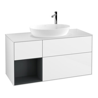 V&B Meuble sous lavabo Éclairage mural Finion 120 cm, Pl w m, Reg md m Lac, blanc brillant Lac