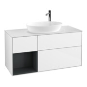 V&B Meuble sous lavabo Éclairage mural Finion 120 cm, Pl w m, Reg md m Lac, blanc brillant Lac