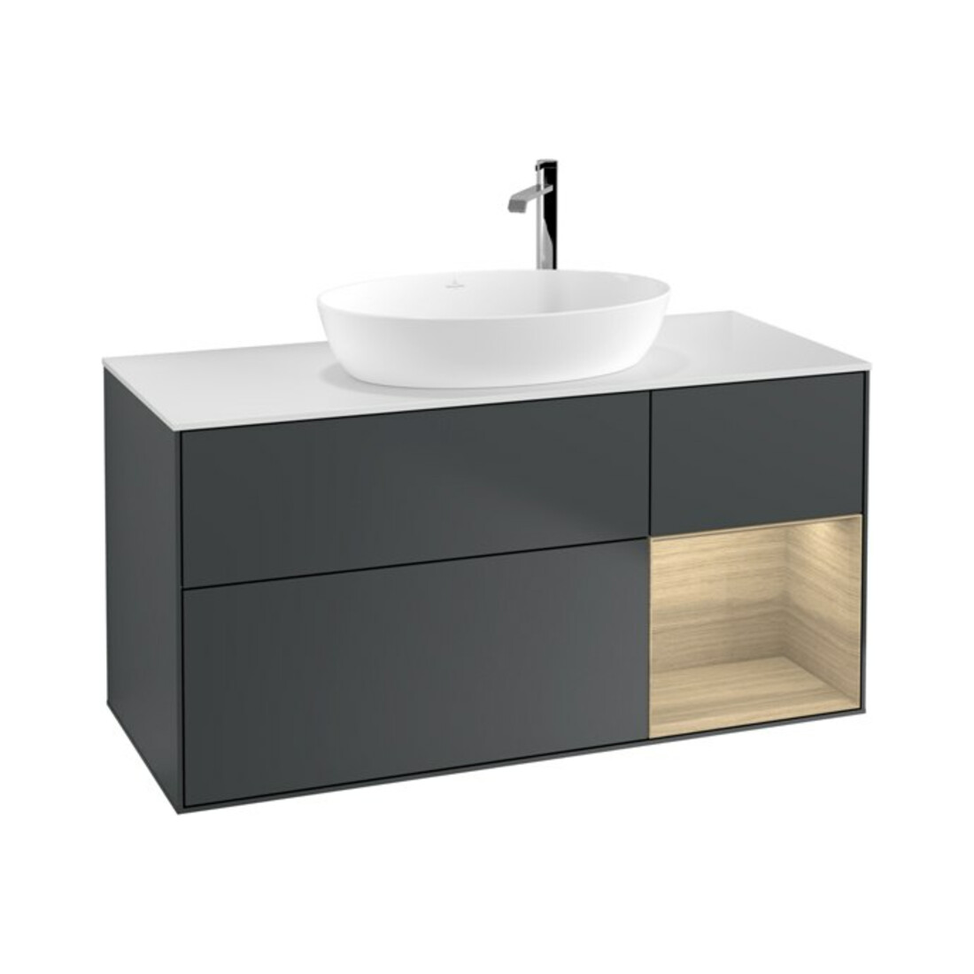 V&B Meuble sous lavabo Éclairage mural Finion 120 cm, Pl w m, Reg Oa ven, md bl. m Lac