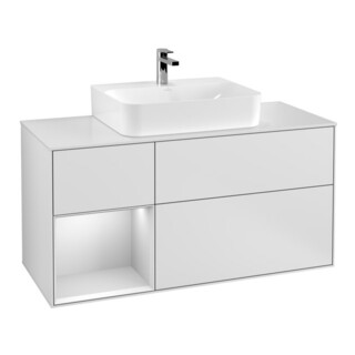 V&B Meuble sous lavabo Éclairage mural Finion 120 cm, Pl w m, Rg l wh. m Lac, wh. m Lac