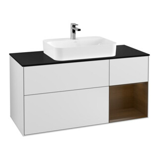 V&B Meuble sous lavabo Éclairage mural Finion 120 cm, placage bois, chêne blanchi, blanc mat laqué