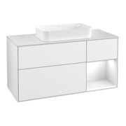 V&B Meuble sous lavabo Éclairage mural Finion 120 cm, placage bois, laqué brillant blanc