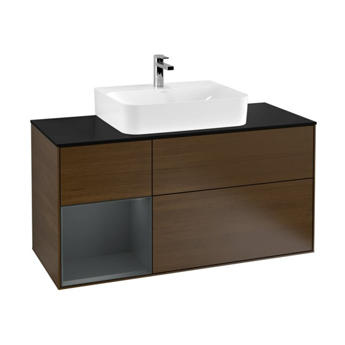 V&B Meuble sous lavabo Éclairage mural Finion 120 cm, placage bois, laqué, noyer veneer