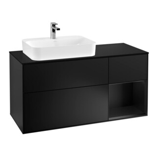 V&B Meuble sous lavabo Éclairage mural Finion 120 cm, placage bois, rouge bleu laqué, bleu laqué