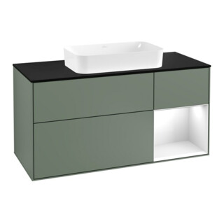 V&B Meuble sous lavabo Éclairage mural Finion 120 cm, Placage bois, Rouge/gris/blanc, Huile et laque