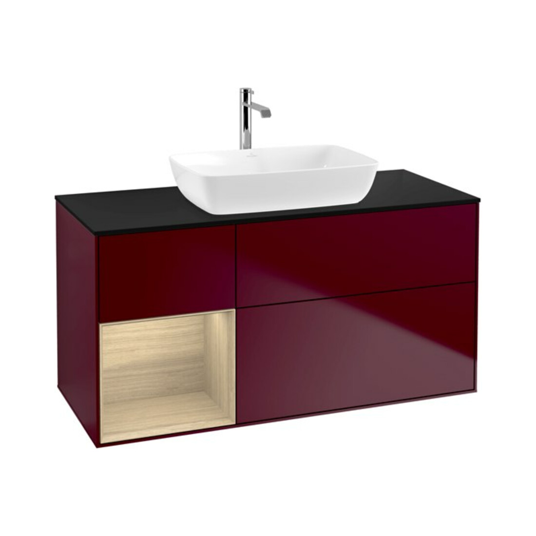 V&B Meuble sous lavabo Éclairage mural Finion 120 cm, plaque de fixation bleue, étagère Oa ven, Peo m