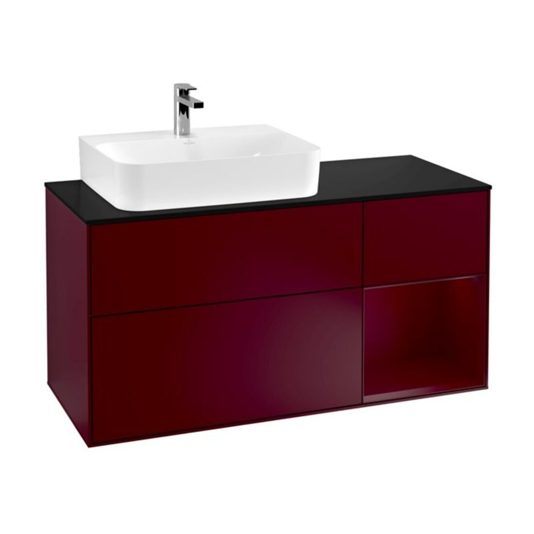 V&B Meuble sous lavabo Éclairage mural Finion 120 cm, plaque de recouvrement bleue, étagère gauche Peo, Peo m