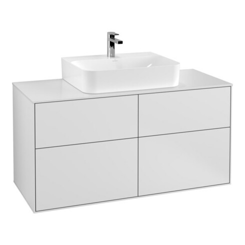 V&B Meuble sous-lavabo Éclairage mural Finion 120x60,3 cm, plaque abattante blanc mat, blanc mat Lac