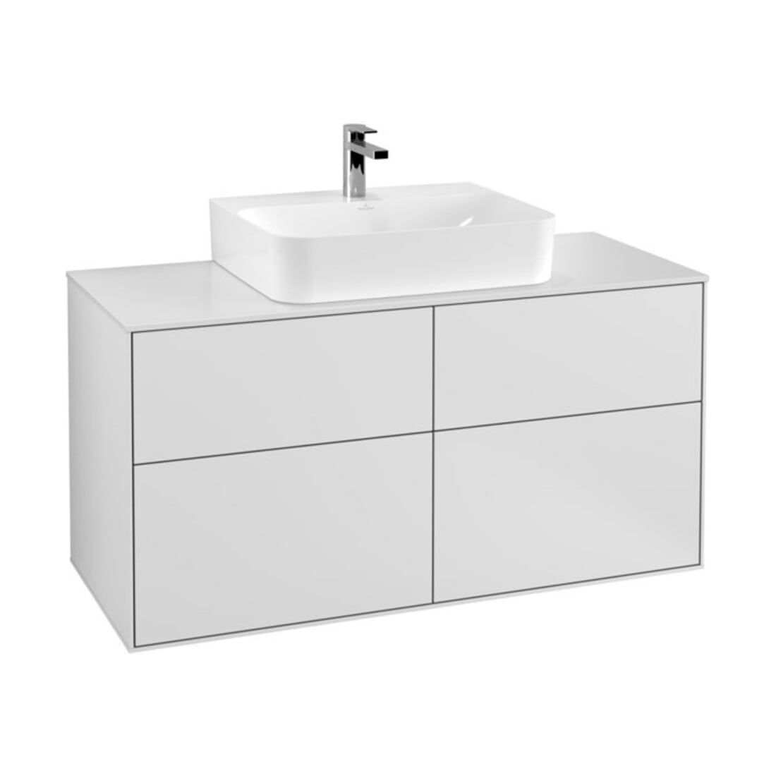V&B Meuble sous-lavabo Éclairage mural Finion 120x60,3 cm, plaque abattante blanc mat, blanc mat Lac