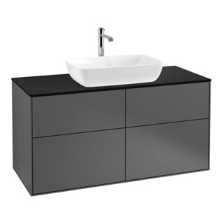 V&B Meuble sous lavabo Éclairage mural Finion 120x60,3 cm, plaque de fermeture bleue, anthracite m
