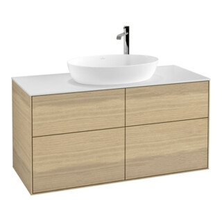 V&B Meuble sous lavabo Éclairage mural Finion 120x60,3cm, Plaque abd. bl., Placage chêne