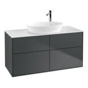 V&B Meuble sous lavabo Éclairage mural Finion 120x60,3cm, plaque de fermeture blanche, bleu mat avec laque