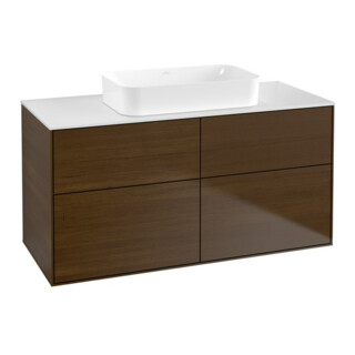 V&B Meuble sous lavabo Éclairage mural Finion 120x60,3x50,1cm, blanc brillant, placage noyer
