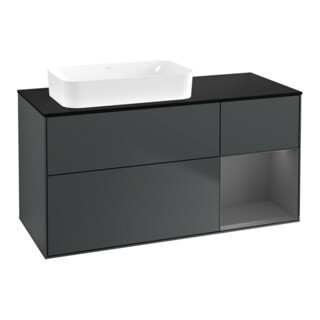 V&B Meuble sous lavabo Éclairage mural Finion 120x60 cm, anthracite, mat bleu, mat laqué