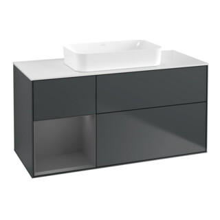 V&B Meuble sous lavabo Éclairage mural Finion 120x60 cm, anthracite, mat, bleu mat, laqué