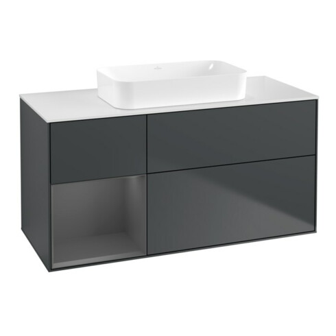V&B Meuble sous lavabo Éclairage mural Finion 120x60 cm, anthracite, mat, bleu mat, laqué