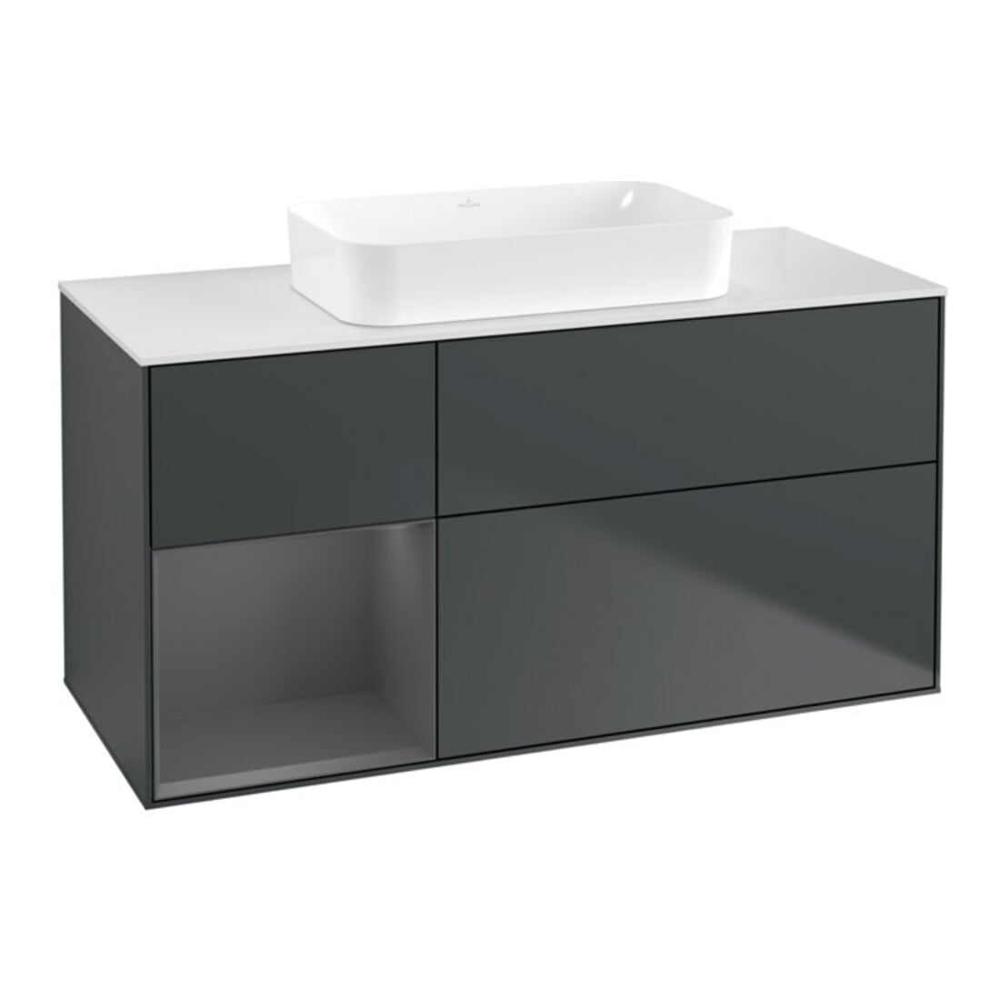 V&B Meuble sous lavabo Éclairage mural Finion 120x60 cm, anthracite, mat, bleu mat, laqué