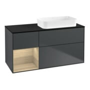V&B Meuble sous-lavabo Éclairage mural Finion 120x60 cm, étagère gauche, blanc mat avec laque