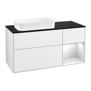 V&B Meuble sous lavabo Éclairage mural Finion 120x60 cm, rég. droite blanc mat, blanc brillant