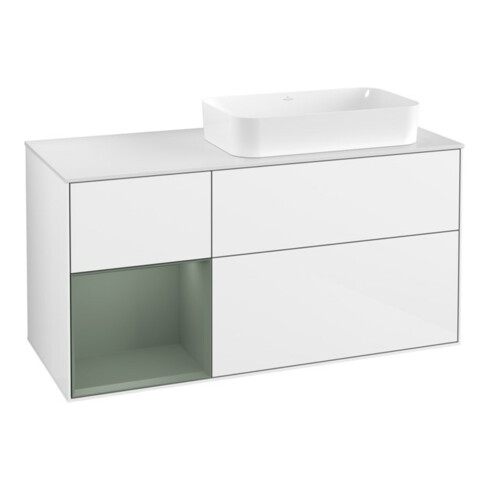 V&B Meuble sous lavabo Éclairage mural Finion 120x60 cm, Rg gch Oli. m Lac, laq. blc brillant