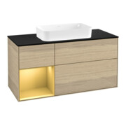 V&B Meuble sous-lavabo Éclairage mural Finion 120x60 cm, tiroir droit or mat, placage chêne