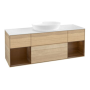 V&B Meuble sous lavabo Éclairage mural Finion 160 cm, blanc mat, noyer régulier, noyer Oa