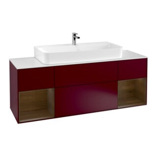 V&B Meuble sous lavabo Éclairage mural Finion 160 cm, Étagère placage noyer, Pivoine mat