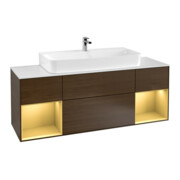 V&B Meuble sous-lavabo Éclairage mural Finion 160 cm, laque Reg gol m, placage noyer