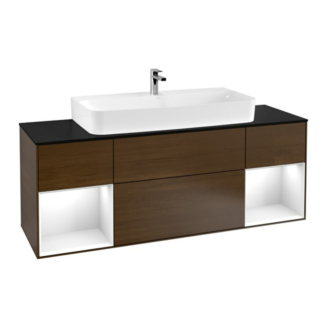 V&B Meuble sous lavabo Éclairage mural Finion 160 cm, Pl b m, Reg glo wh. Lac, wal ven