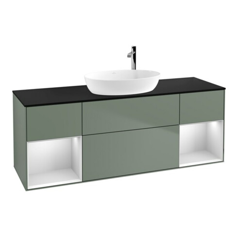 V&B Meuble sous lavabo Éclairage mural Finion 160 cm, Pl b m, Reg wh. m Lac, Oli. m Lac