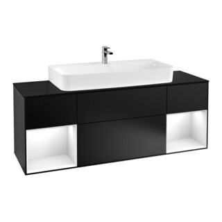 V&B Meuble sous-lavabo Éclairage mural Finion 160 cm, Pl b m, Rg glo wh. Lac, bla m Lac